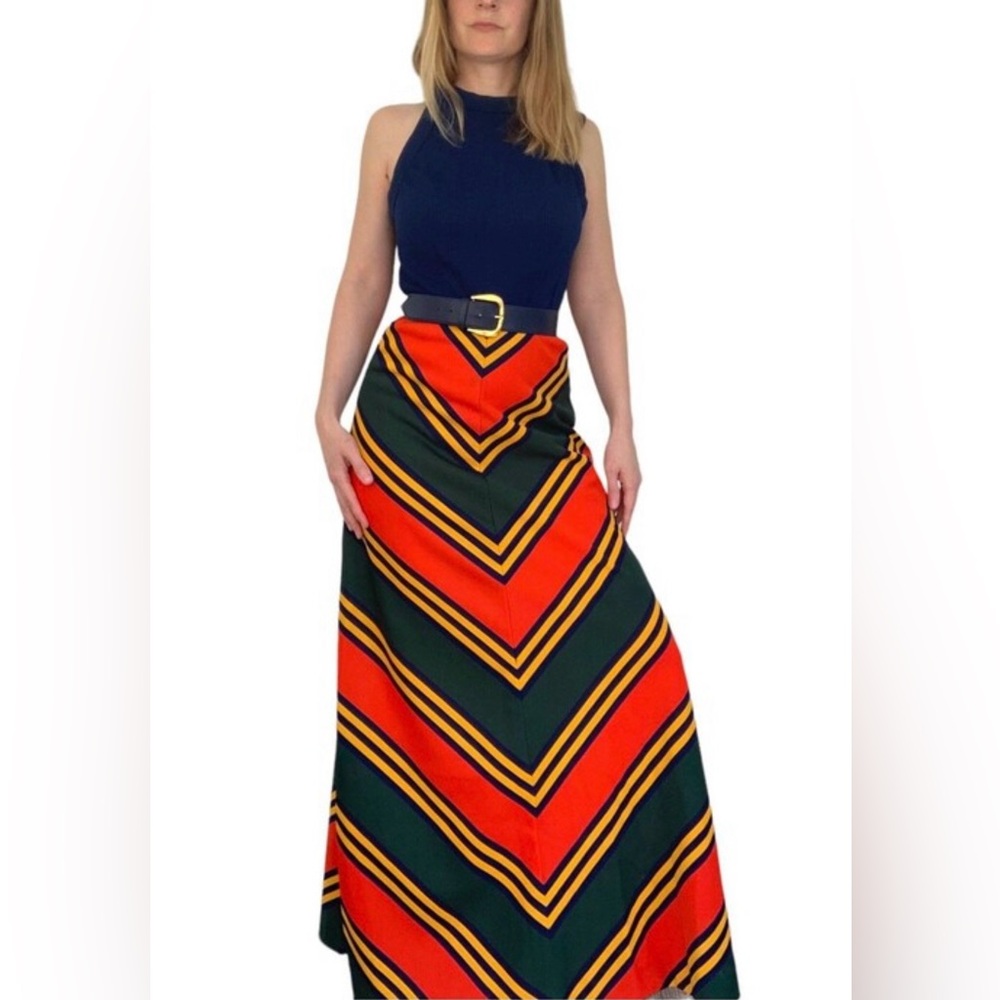 70s Chevron Striped Maxi Dress Mod Retro Vintage Jonathan Logan XS